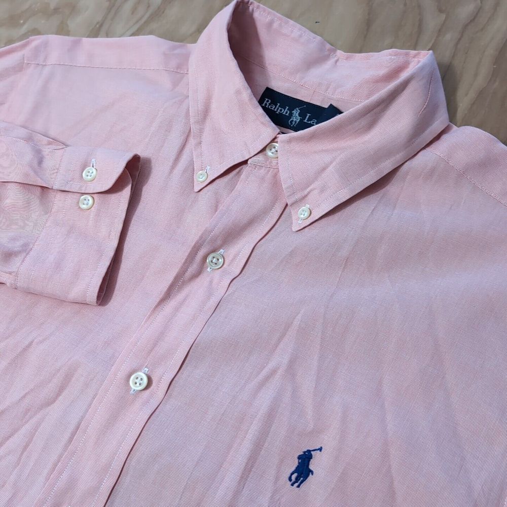 Ralph Lauren Mens 16.5 L Solid Pink Classic Fit Long Sleeve Button Down Thin